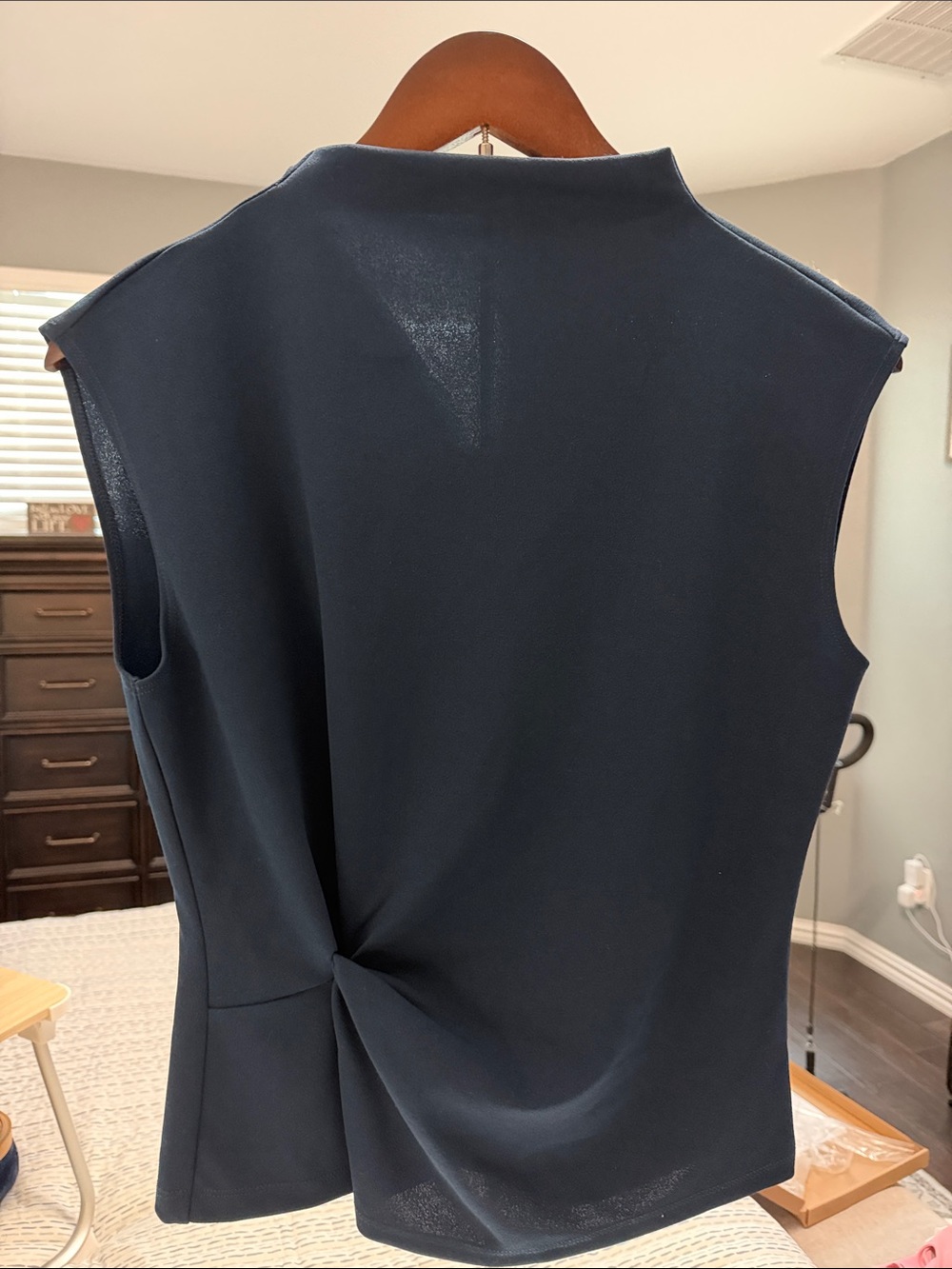 Sleeveless Navy Twist-Back Top